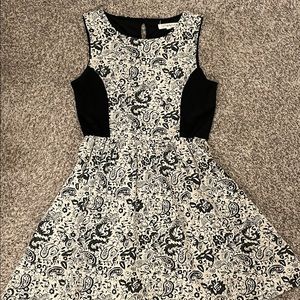 Floral black and cream cocktail dress